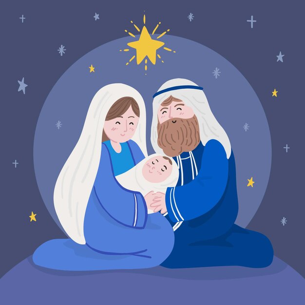 Nativity scene concept in hand drawn