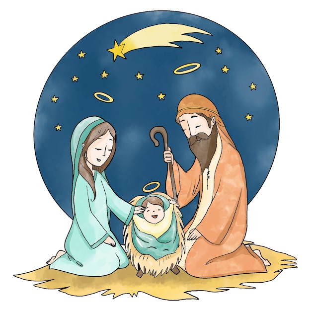 Nativity scene concept in watercolor