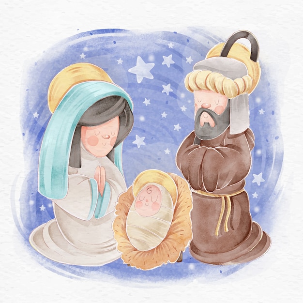 Free Vector nativity scene concept in watercolor