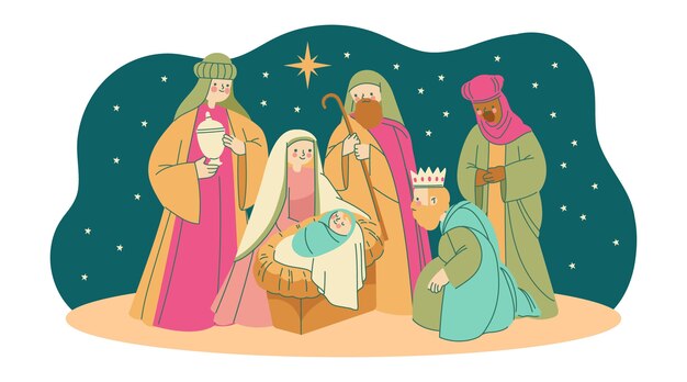 Nativity scene hand drawn illustration