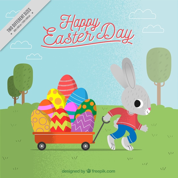 Natural background of rabbit with easter eggs