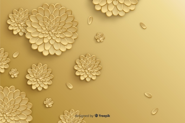 Free Vector natural background with 3d golden flowers