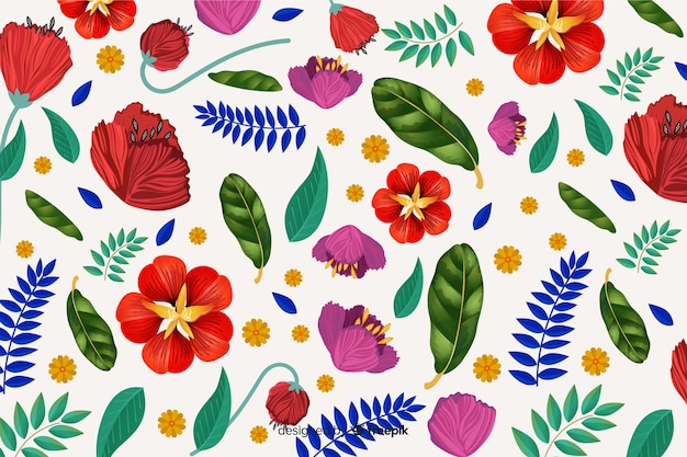 Free Vector natural background with colorful exotic flowers