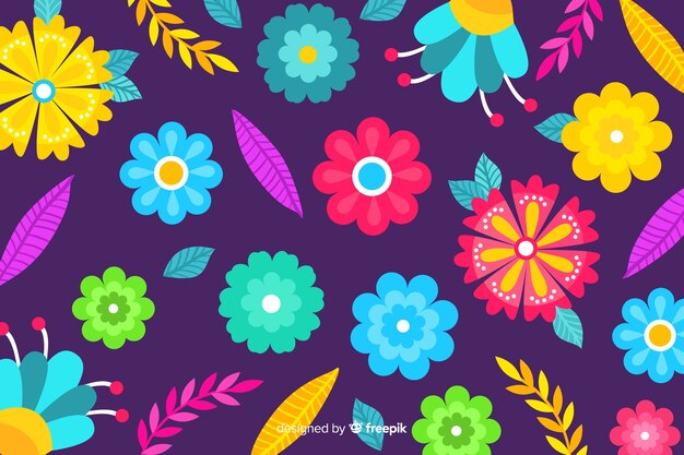 Natural background with colorful exotic flowers