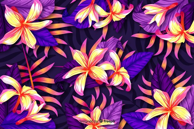 Natural background with colorful exotic flowers