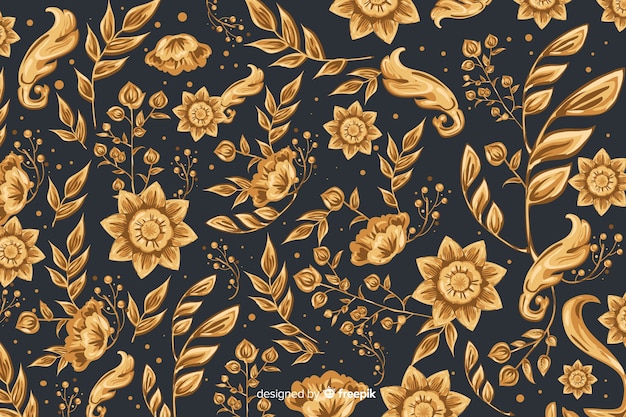 Natural background with golden ornamental flowers