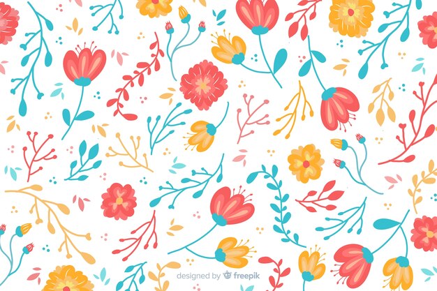 Natural background with hand drawn flowers