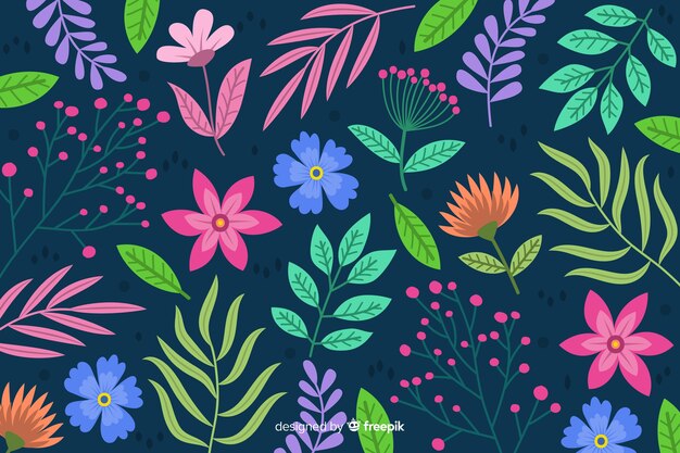 Natural background with hand drawn flowers