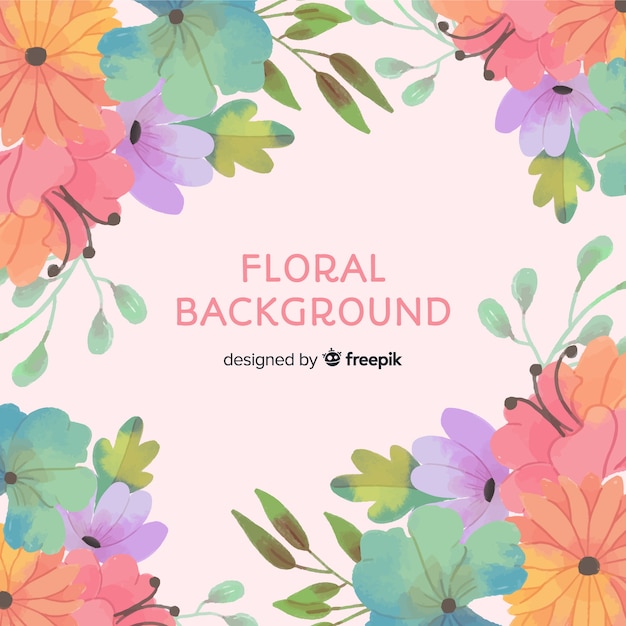 Natural background with watercolor flowers