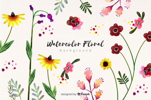 Natural background with watercolor flowers