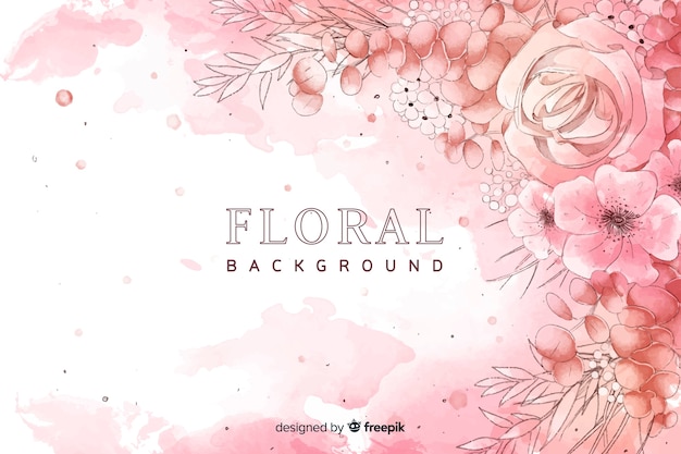 Natural background with watercolor flowers