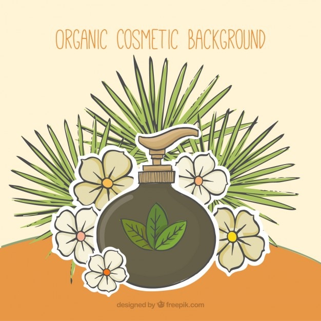 Free Vector natural cosmetic background with sketches of palm leaves and flowers