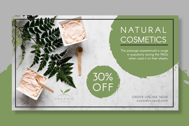 Natural cosmetics banner template with photo