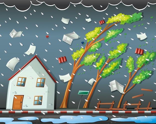 Free vector natural disaster scene with hurricane