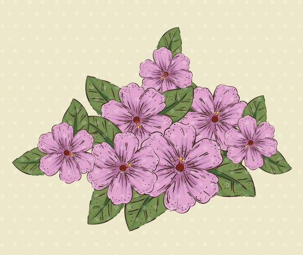 Free Vector natural flowers plants with leaves and petals