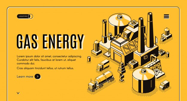 Natural-gas and energy supply company isometric vector web banner or landing page template with carg