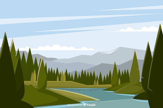 Free Vector natural landscape background flat design