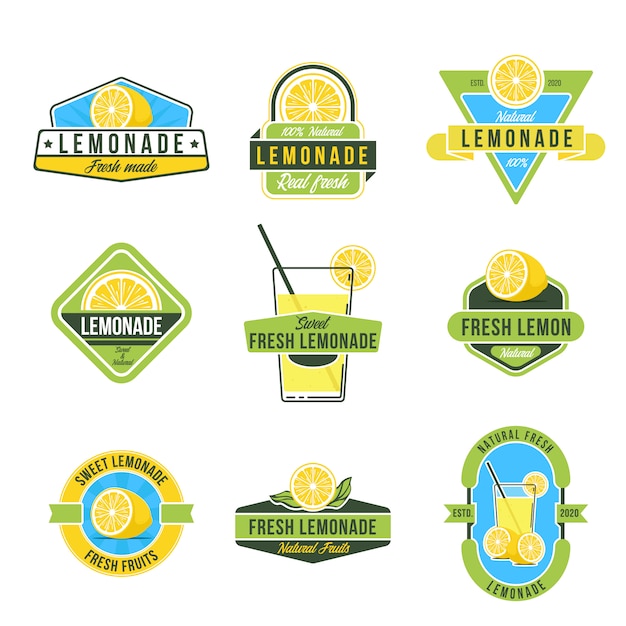 Free Vector natural lemon juice flat labels set