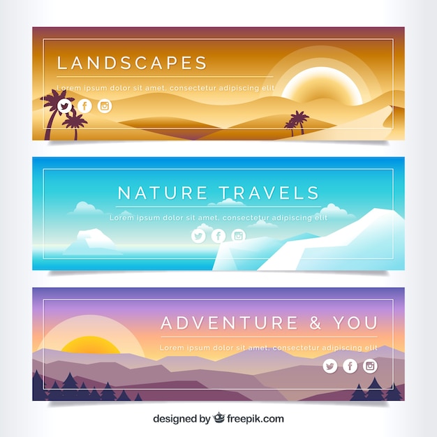 Free Vector nature banners at sunset