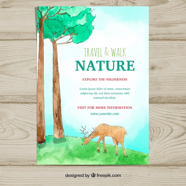 Free Vector nature flyer template with watercolor animal