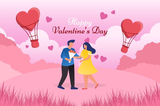 Nature landscape and lovely couple valentine's day background