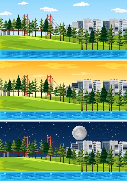 Free Vector nature landscape scene at different times of day