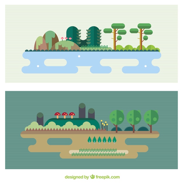 Nature landscapes in flat design