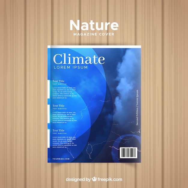 Free Vector nature magazine cover template with photo