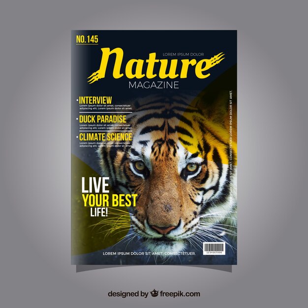 Nature magazine cover template with photo