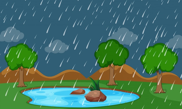 A nature raining scene