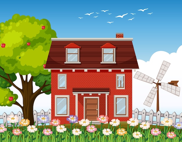 Free Vector nature rural house illustration