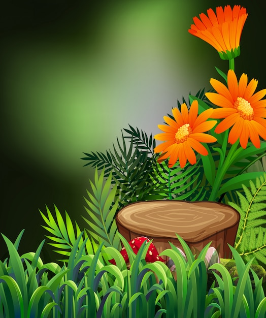 Free Vector nature scene with orange flowers and ferns