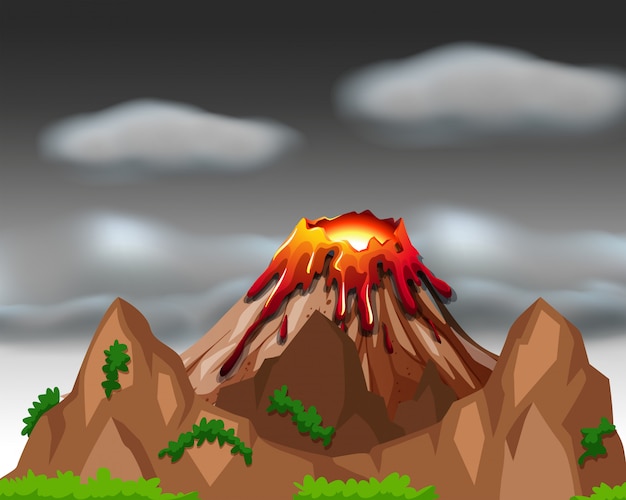 Free Vector nature scene with volcano eruption