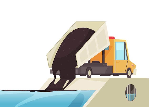 Free Vector nature water pollution composition with image of truck spoiling rubbish into water vector illustration