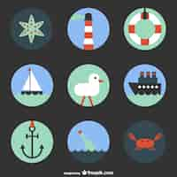 Free vector nautical elements collection with a boat and an anchor