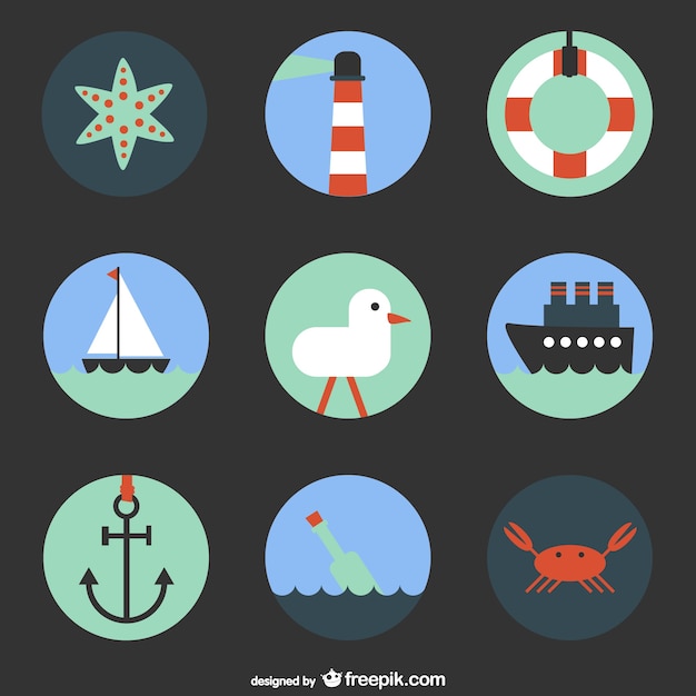 Free Vector nautical elements collection with a boat and an anchor