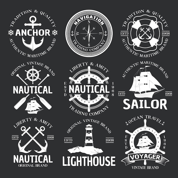 Free Vector nautical emblem set on black