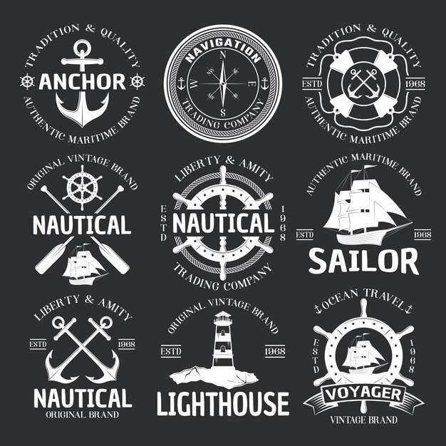 Nautical Emblem Set On Black