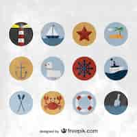 Free vector nautical flat icons set