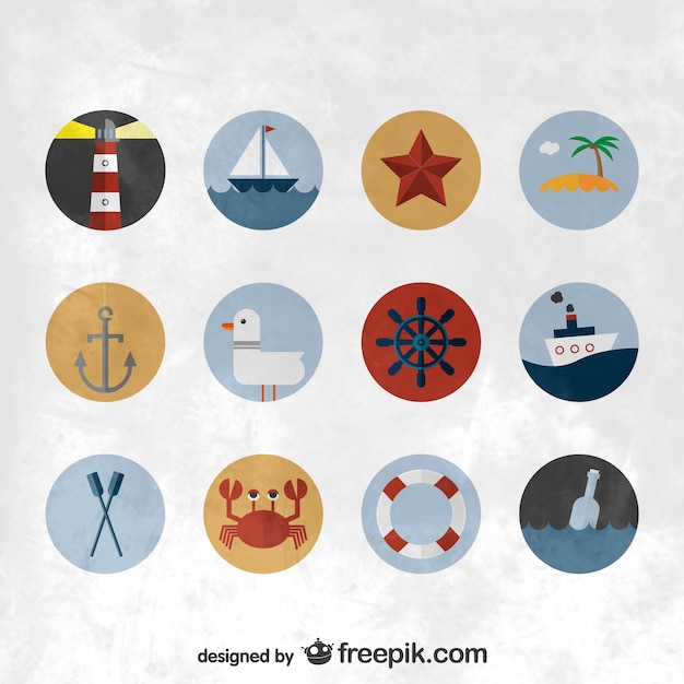 Free Vector nautical flat icons set