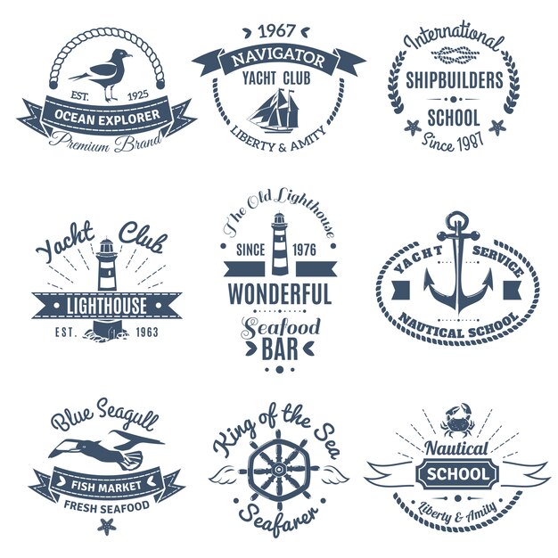 Nautical Marine Labels And Logos Set