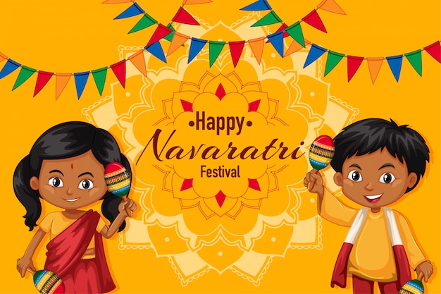 Navaratri poster with boy and girl