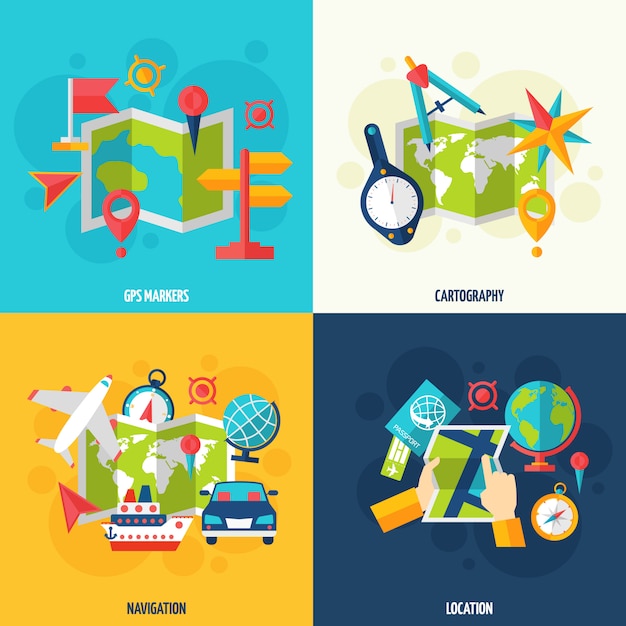 Navigation And Location Flat Icon Set