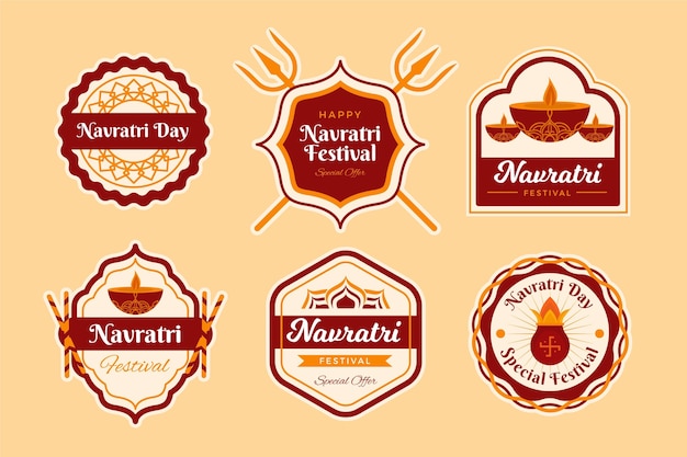 Free Vector navratri traditional labels set