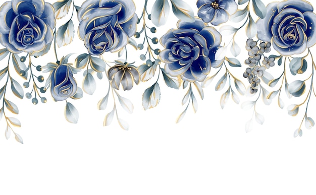 Free vector navy rose adorned golden glitter lace border