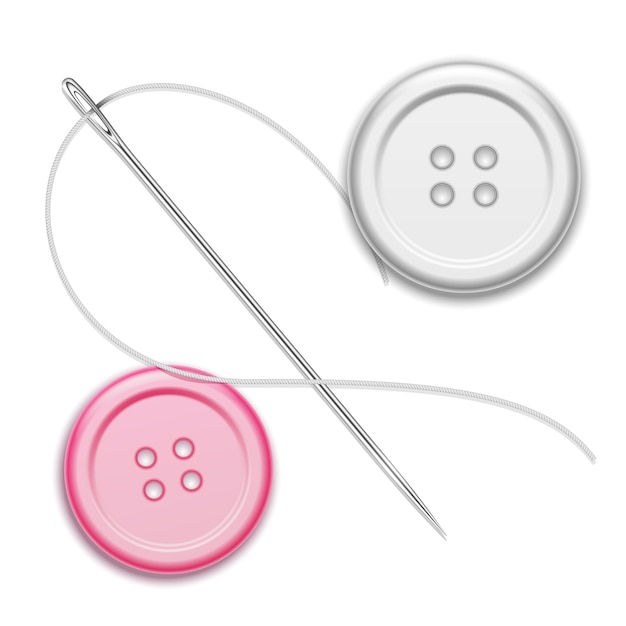 Needle, thread and buttons isolated