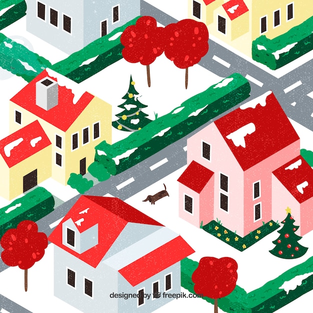 Neighborhood background with snow