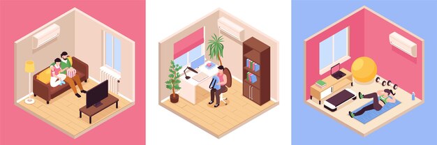 Neighbors and home interior set illustration