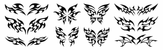 Free vector neo tribal y2k tattoo celtic gothic body ornaments in neotribal style