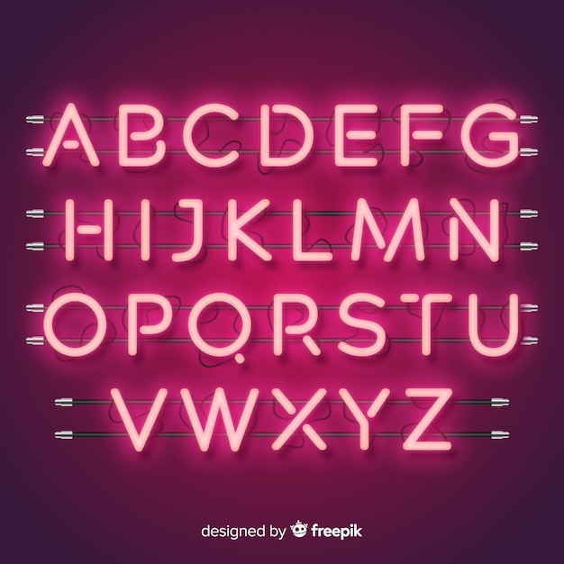 Neon alphabet in retro style 